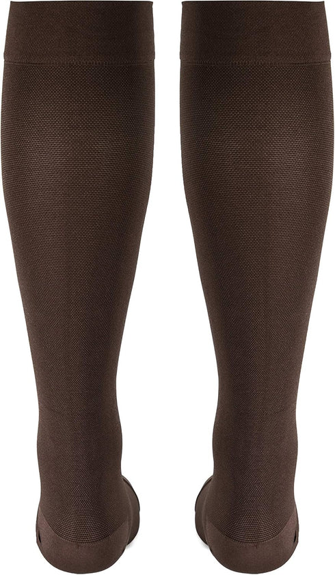 Truform 20-30 mmHg Compression Stockings, Knee High Length, Open Toe, Brown, Large