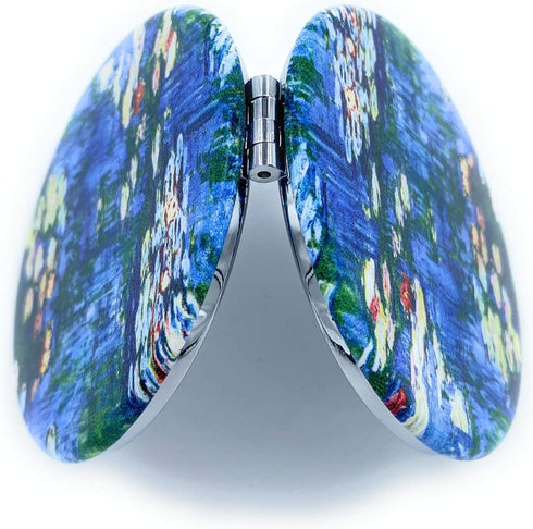 Small Handbag Mirror - Compact Mirror for Girls, Folding Pu Leather Floral Compact, Claude Monet Water Lilies Unique
