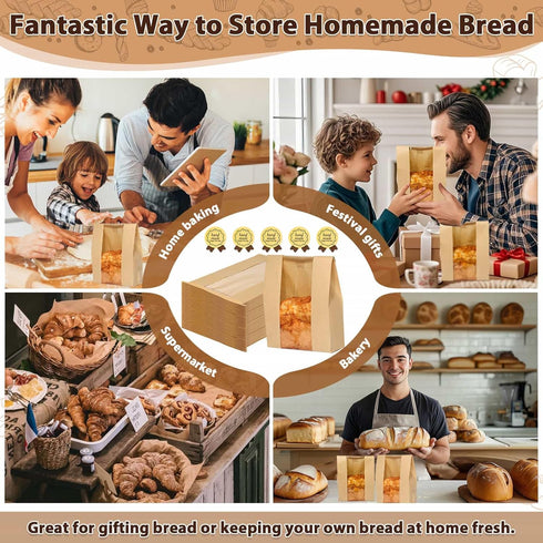 Sublaga 70 Pack 14" 8.3" 3.5" Packaging 75 Bread Bags with Tin Tie Tab Lock, Large Kraft Paper Sour Dough Bag