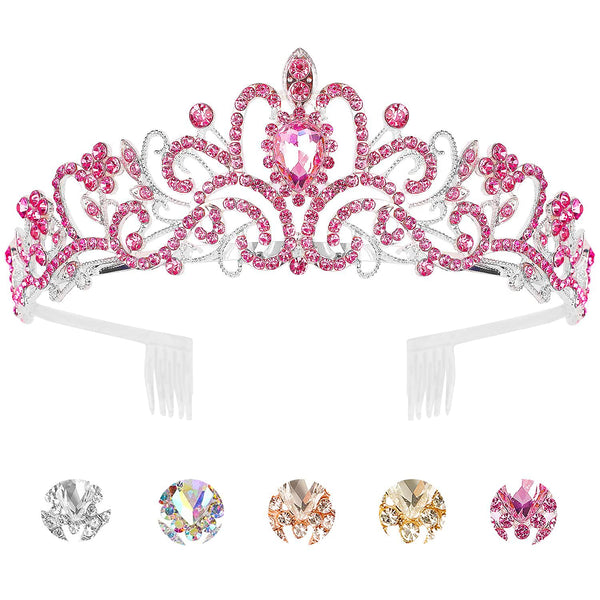 Pink Tiara and Crowns for Girls, Crystal Rhinestone Queen Costume Party Hair Accessories