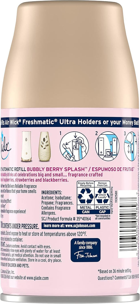 Glade Automatic Spray Refill, Bubbly Berry Splash Air Freshener for Home and Bathroom, 6.2 Oz, 3 Count
