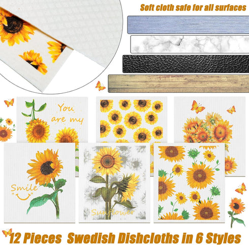 12 Pieces Swedish Kitchen Towels, Reusable Sponge Cleaning Cloths, Absorbent Dish Cloths for Kitchen Cleaning