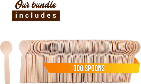 Disposable Small Wooden Spoon 3.9 inch– (Pack of 300) Mini Wooden Spoons, Biodegradable Sample Spoons