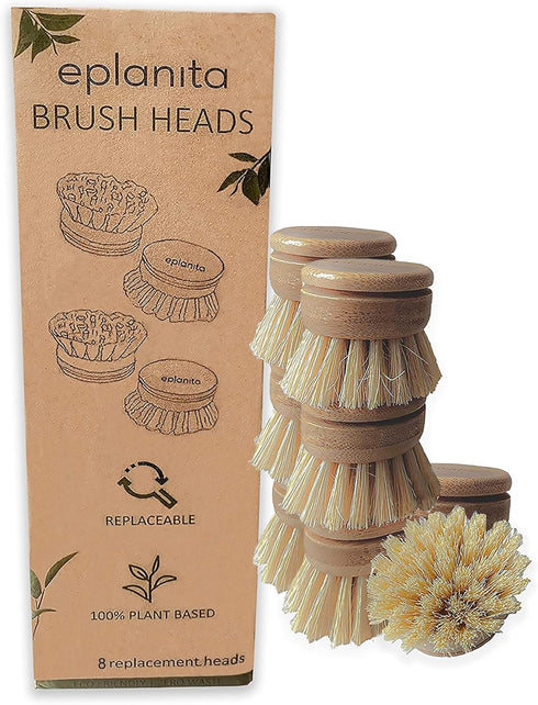 Replacement Brush Heads (Pack of 8) for Bamboo Dish Brush, Sisal Bristle Refills, Agave Cactus Fibres, Kitchen Eco