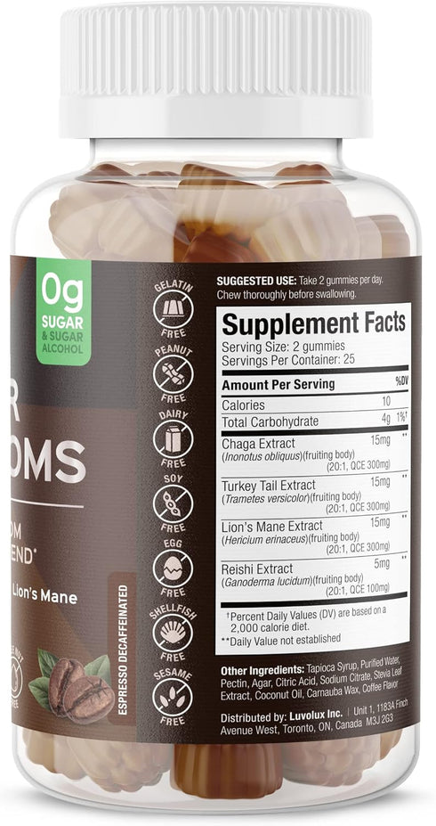 Gummies Immunity Gummy 50 Count SUKU Vitamins - Super Mushroom -Reishi Chaga, Turkey Tail & Lions Mane Blend for - Easy