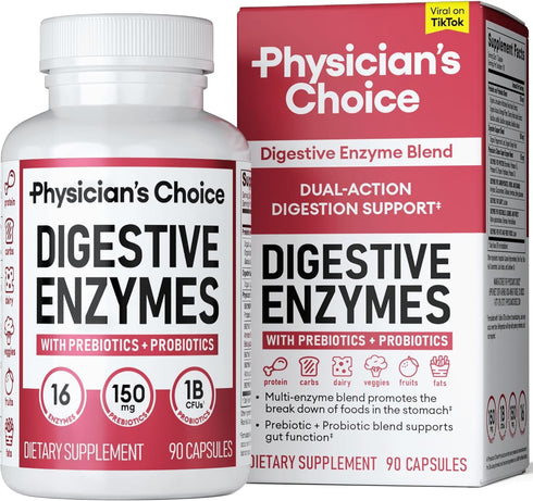 Physician's CHOICE Digestive Enzymes - Multi Enzymes with Organic Prebiotics & Probiotics for Digestive Health, 90 CT