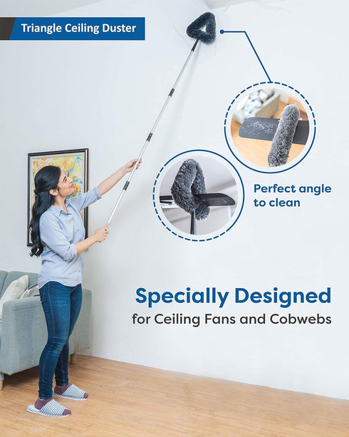 Feather Duster Kit with 5.6ft Extension Pole, 4 Washable Microfiber Dusting Brushes for Home Wall Ceiling Fan Cobweb