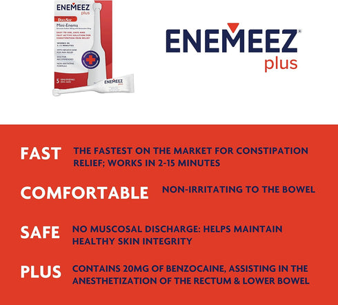 Enemeez Docusol Plus Docusate Sodium Enema - Clear 5 ml, 5 Count, Fast-Acting for Constipation Relief