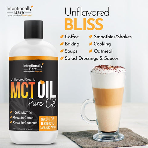 Intentionally Bare Pure C8 MCT Oil Organic - Brain Octane C8 MCT Oil for Keto and Vegan Diet