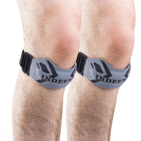 INDEEMAX Knee Brace Strap for Men and Women, 2 Pack Patellar Tendon Support, Gray Knee Patella Band for Pain Relief
