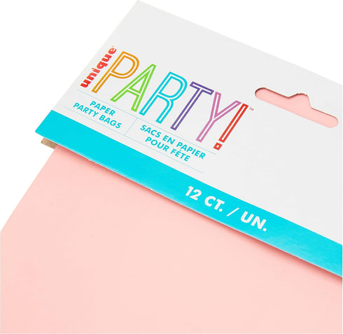 Vibrant Pastel Pink Paper Party Bags (Pack of 12) - Premium Quality for Celebrations & Gifts