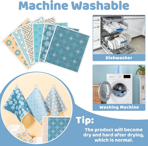 6 Pack Swedish Dishcloths for Kitchen, Reusable Paper Towels, Washable Absorbent Cellulose Sponge Cloths