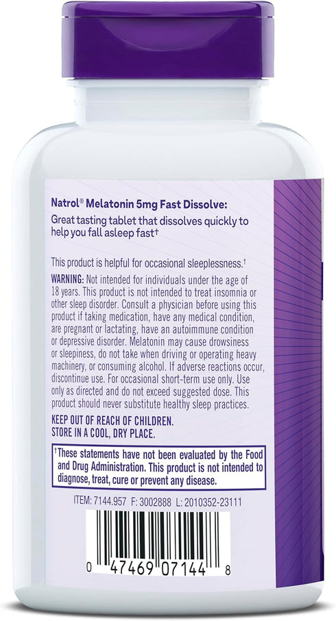 Natrol Melatonin 5mg Fast Dissolve Tablets, Strawberry Flavor, Sleep Support Supplements for Adults, 150 Tablets, Up to