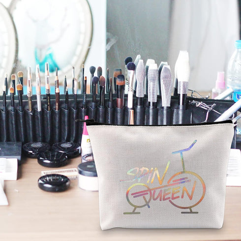 POFULL Indoor Cycling Bike Spin Class Workout Gift, Spin Queen Cosmetic Bags for Spinning Bike Gym