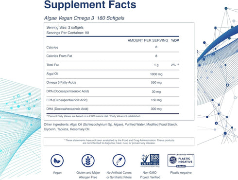 TAHIRO Vegan Omega-3 Softgels - Plant-Based Supplement with DPA, DHA & EPA for Brain Health - 1000mg