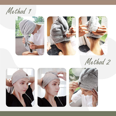 myHomeBody Hair Towel Wrap, Luxury Quick Drying Turban, Ultra Soft Charcoal Fiber Cap (Gray)