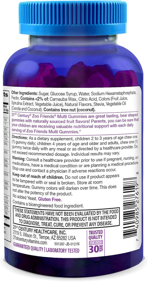 21st Century Zoo Friends Multi Gummies, Fruit, 60 Count