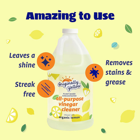Originally Yellow All-Purpose Cleaning Vinegar for Home Floor Cleaning Solution with Distilled Vinegar | Infused with Organic Lemon | Plant-Based House Cleaning Supplies, 64 Fl Oz (2-Pack)