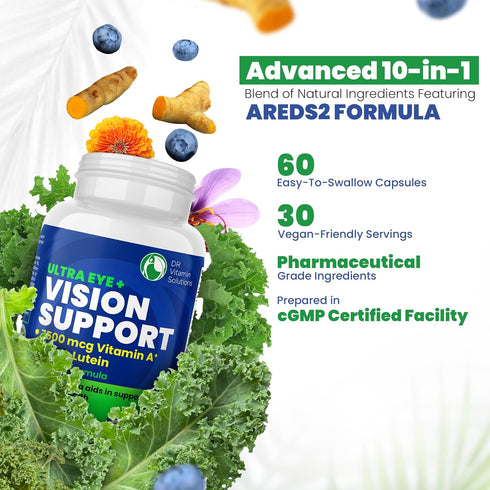 Vision Support Eye Vitamins for Macular Health, 60 Ct, Eye Care Supplements with Lutein, Zinc, Vitamin A & Bilberry