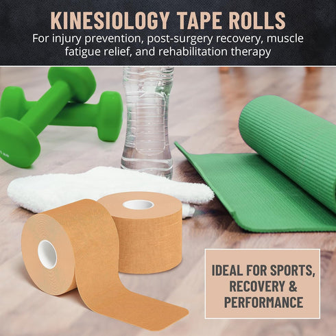 Pack 3 (2 Inch 16 5cm 5m) Kinesiology Tape Rolls - of x Ft / x - Latex-Free, Breathable Cotton - Strong Adhesive