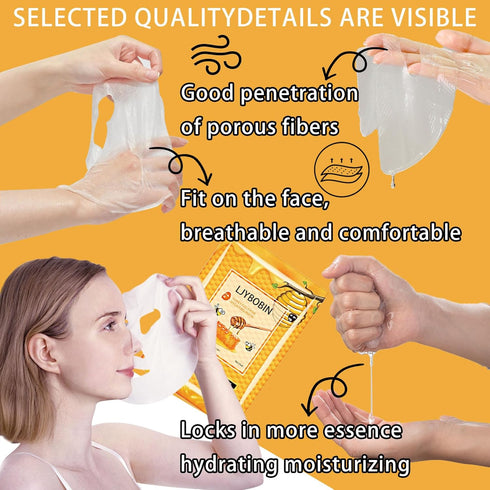 8 Pack Honey Sheets Face Mask Set - Moisturizing Facial Masks for Men & Women, Hydrating for All Skin Types