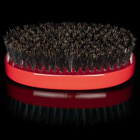Torino Pro Wave Brush, Medium Hard Oval Palm/Military Bristle Brush for 360 Waves - Red