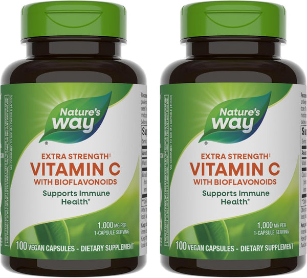 Nature’s Way Extra Strength Vitamin C with Bioflavonoids - 1 g Ascorbic Acid - 100 Capsules (2 Pack) for Immune Support*