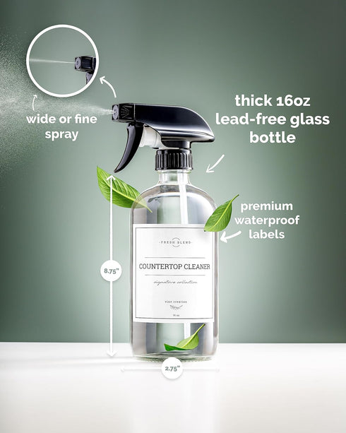 Vine Creations Glass Spray Bottles: 2 Pack, 16 oz Clear Glass Misters for Cleaning Solutions, Plant Care with