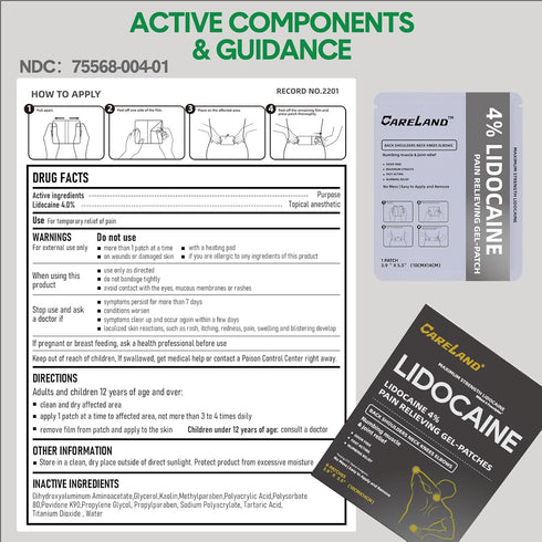 CARELAND 4% Lidocaine Patches, 36 Count Maximum Strength Pain Relief for Back, Neck, Knee, and Joint Pain