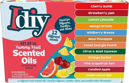 Yummy Fruit Scented Oils (12 Pack) - X Large 10ml Natural Food Fragrance Bottles for Diffusers, Aromatherapy, Gifts