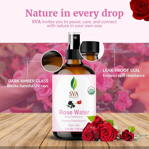 SVA ORGANICS Rose Water 4oz - Refreshing Spray for Skin Care, Hydration, Bath, Soaps, Haircare & Aromatherapy