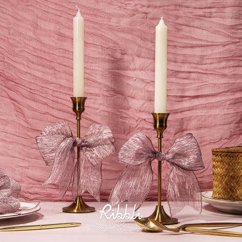 Ribbli Rose Pink Crinkled Wired Ribbon 2.5 Inch with Metallic Dusty Rose for Christmas Tree Topper, Gift Wrapping