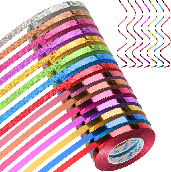 Curling Ribbon 15 Rolls 1/5" Wide x 11 Yards, Metallic Balloon String Roll for Gift Wrapping & Assorted Colors Ribbons
