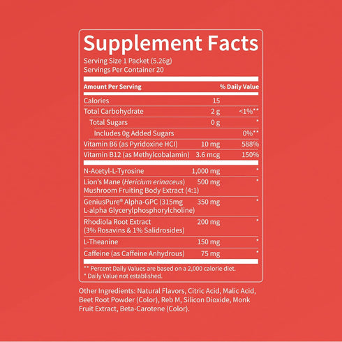 Packets (Pack 20) (20 Nello Superfocus Nootropic Focus Drink Mix for Productivity, Caffeine, L-Theanine, Rhodiola