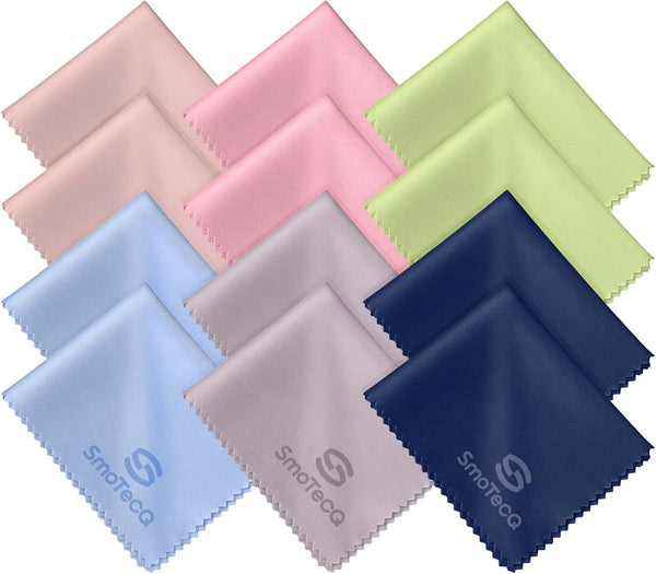 SmoTecQ 12 Pack Premium Microfiber Cleaning Cloths, High-Density, Ultra Soft, Scratch-Free for Glasses, Phones, Screens