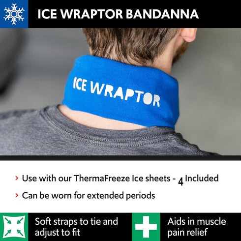 Ice Wraptor Bandana + 4 Inserts - Portable Ice Therapy for Pain Relief, Adjustable Fit, Lightweight