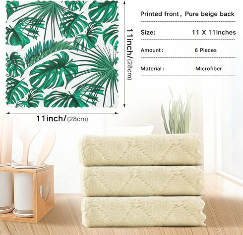 SUABO Monstera Palm Tree Leaf Kitchen Towels, 6 Pack Reusable Cleaning Dish Cloths for Kitchen