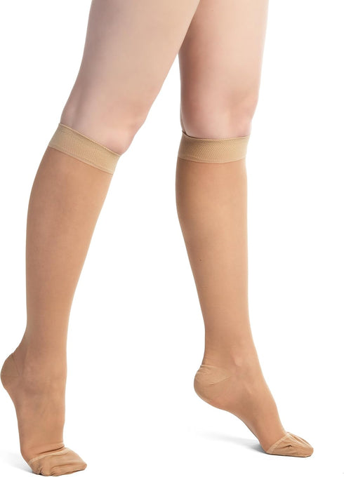 EvoNation Women’s Knee-High Compression Socks, 15-20 mmHg – Moderate Pressure Sheer Support Stockings Hose, Nude, Large
