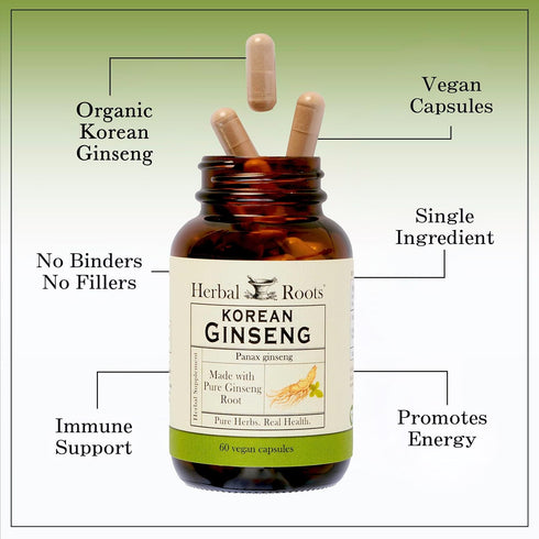 Herbal Roots Panax Ginseng | Organic Korean Ginseng Root Powder | 1000mg | High Ginsenosides for Energy & Performance |