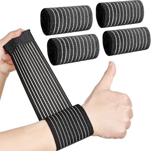 Sumind 4 Pieces Wrist Brace Bands, Adjustable Compression Strap for Carpal Tunnel, Black