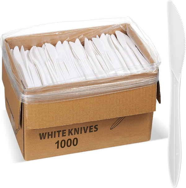 1,000 Plastic Disposable Knives, Bulk Black Medium Weight Disposable Silverware Cutlery Knife