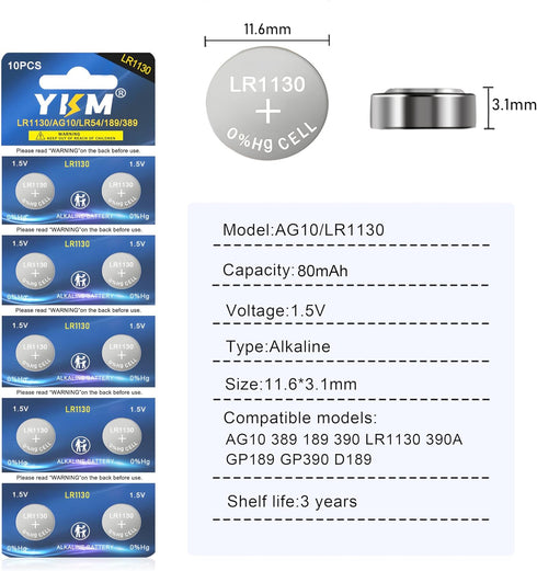 LR1130 Battery AG10 L1131f L1131 L1131c 389 390 LR54 1130 1.5V Alkaline Batteries for Calculator Watch Button Cell Batteries 20 Pack