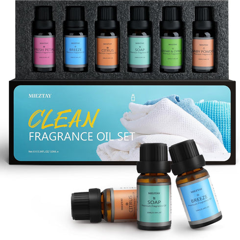 Clean Essential Oils Set - 6x10ML Fragrance Oil for Diffuser, Aromatherapy, Candle & Soap Making Essential Oil Kit