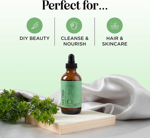 Pure Tea Tree Oil for Hair, Skin, and Nails - 100% Pure Essential Oil with Dropper for Aromatherapy - 4 Fl Oz