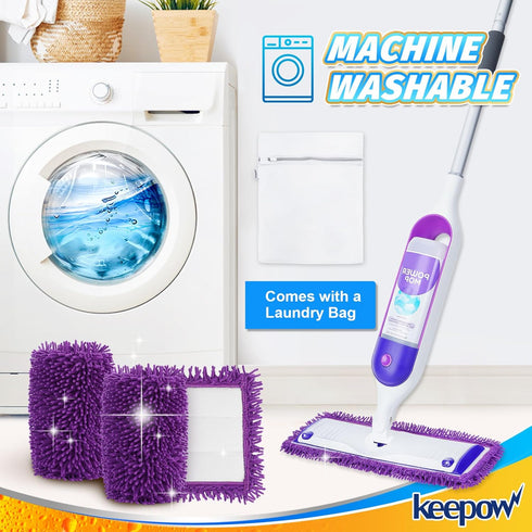 KEEPOW Reusable Power Mop Refill Pads, 4 Pack, Compatible with Swiffer PowerMop, Microfiber for Hardwood Cleaning