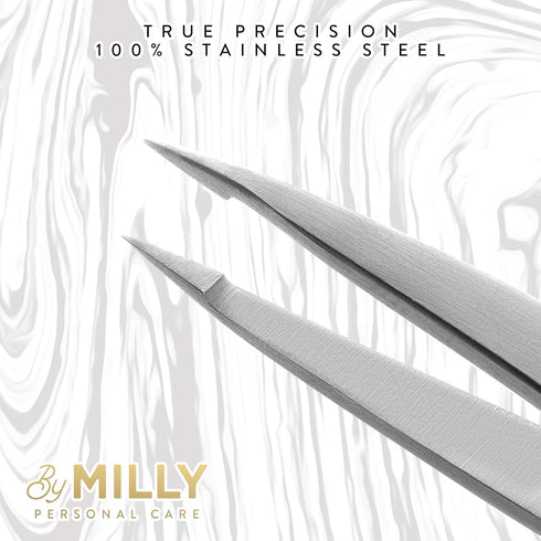 Pointed Tweezers - High Carbon Stainless Steel Needle Nose, Fine Point Precision Hair Removal, Silver