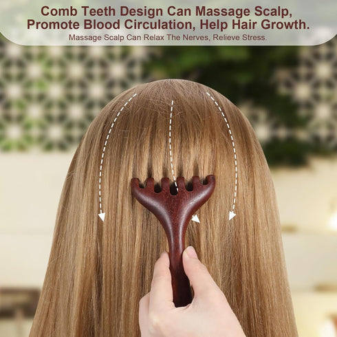 Xinjoduz 2 PCS Wood Head Massager Scalp Stress Relax, Therapy Comb Scratcher Massager Tool for Deep Relaxation