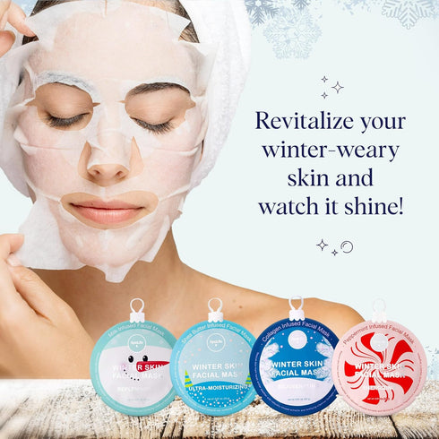 SpaLife Winter Skin Facial Mask 12-Count Set - Moisturizing and Hydrating Sheet Masks