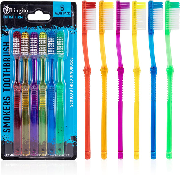 Extra Firm Toothbrush Set for Adults, Travel Toothbrush Kit, Hard Multicolor Denture Brush, Large Head, Manual Hard