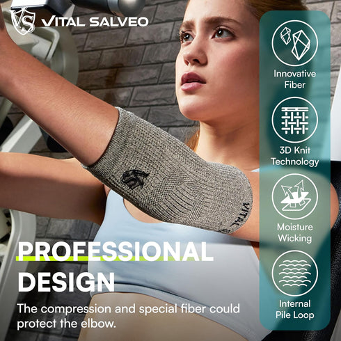 Vital Salveo Fitness Mild Compression Elbow Sleeve/Brace for Joint Protection, Athletic (1 PC) (Small)
